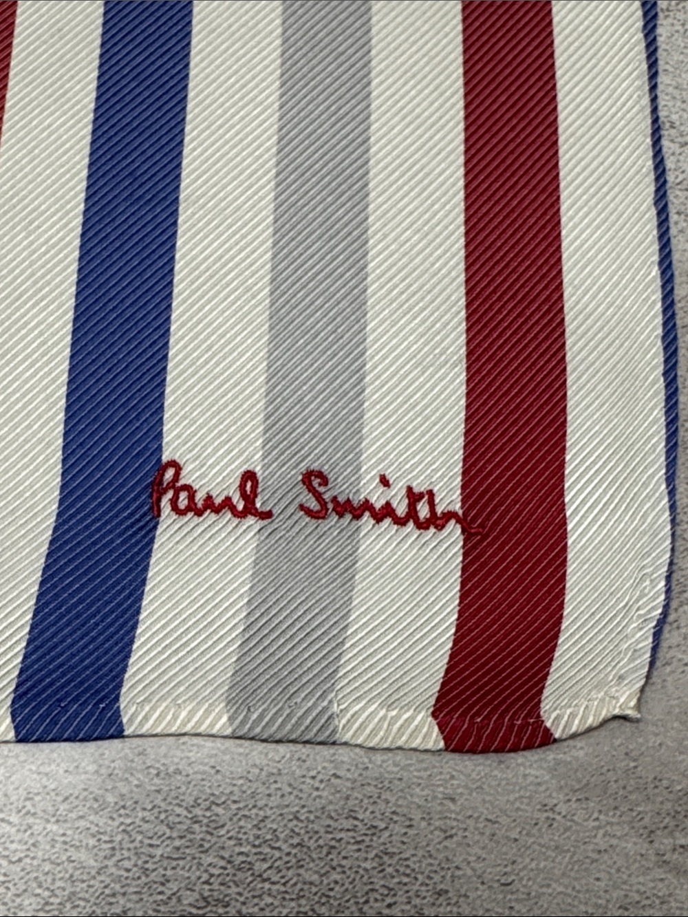 Paul Smith Striped Silk Pocket Square - Red, Blue, Gray, Cream , made in japan - Picture 2 of 3